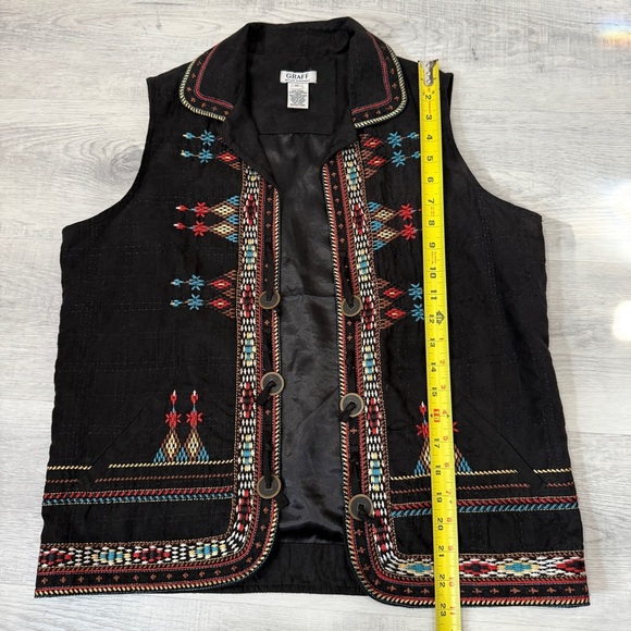 Graff Southwestern Style Black Vest with Colorful Embroidery Size M - Picture 15 of 17